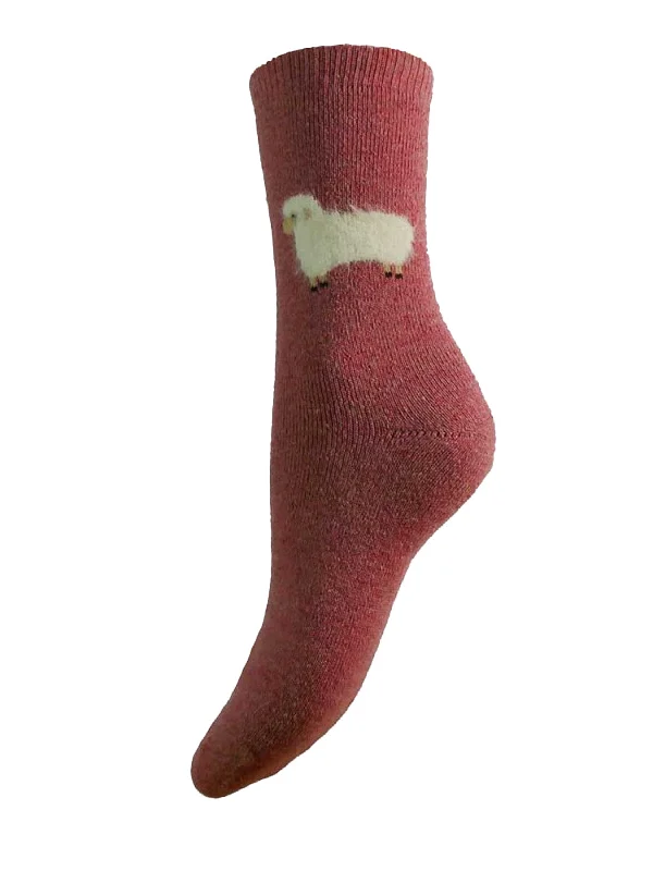 Light Pink Wool Blend Socks With Fluffy Sheep