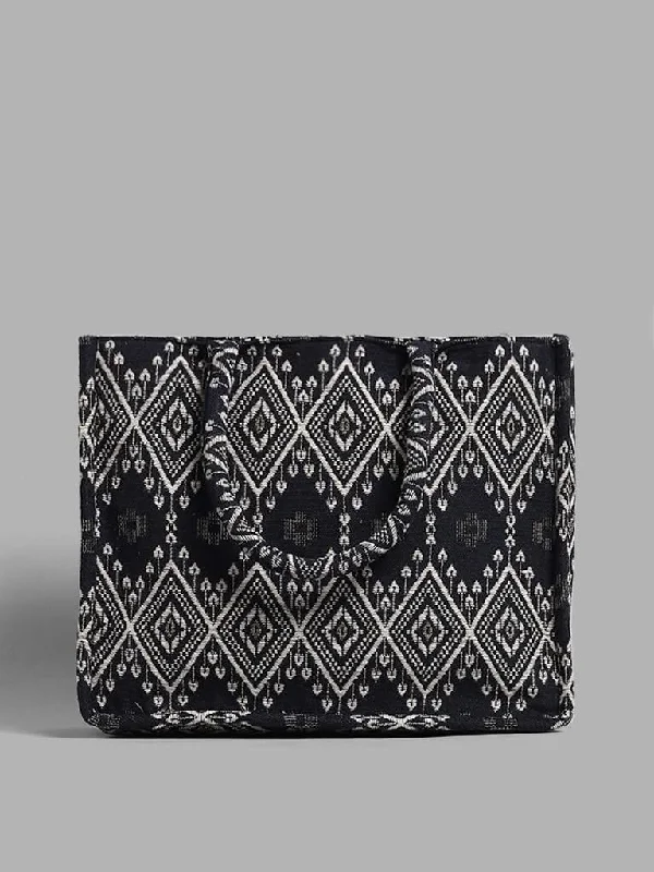 Women's hand - made artisanal pants Acid - wash women jeans with a retro finish LOV Charcoal & White Jacquard Embroidered Tote Bag Women's hand - made artisanal pants Acid - wash women jeans with a retro finish LOV Charcoal & White Jacquard Embroidered Tote Bag