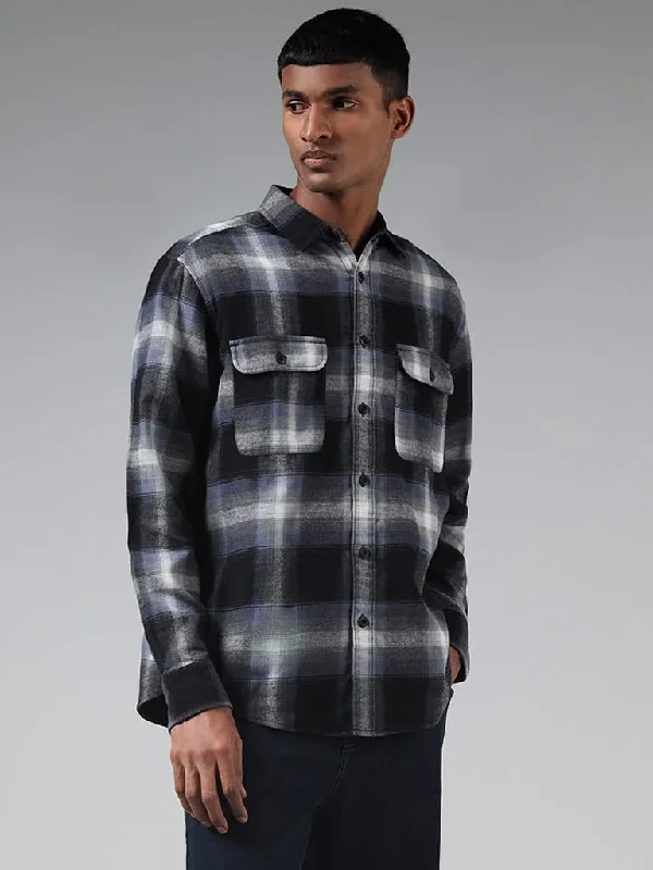 Women's flared office pants Ripped women jeans for a rebellious and fashion - forward style Nuon Blue Checked Cotton Blend Relaxed-Fit Shirt Women's flared office pants Ripped women jeans for a rebellious and fashion - forward style Nuon Blue Checked Cotton Blend Relaxed-Fit Shirt