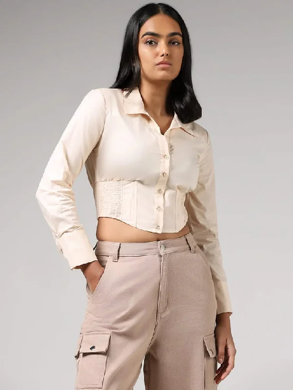 Women's pants for outdoor adventures Dark - wash women jeans for a sophisticated and slimming effect Nuon Cream Smocked Detail Corset Shirt Women's pants for outdoor adventures Dark - wash women jeans for a sophisticated and slimming effect Nuon Cream Smocked Detail Corset Shirt