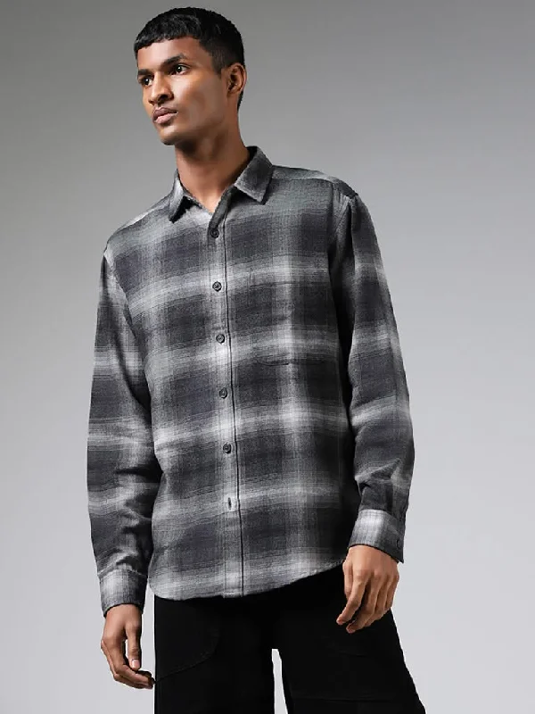 Women's polka - dot dressy pants Distressed women jeans for a trendy and edgy look Nuon Dark Grey Plaid Checked Cotton Relaxed-Fit Shirt Women's polka - dot dressy pants Distressed women jeans for a trendy and edgy look Nuon Dark Grey Plaid Checked Cotton Relaxed-Fit Shirt