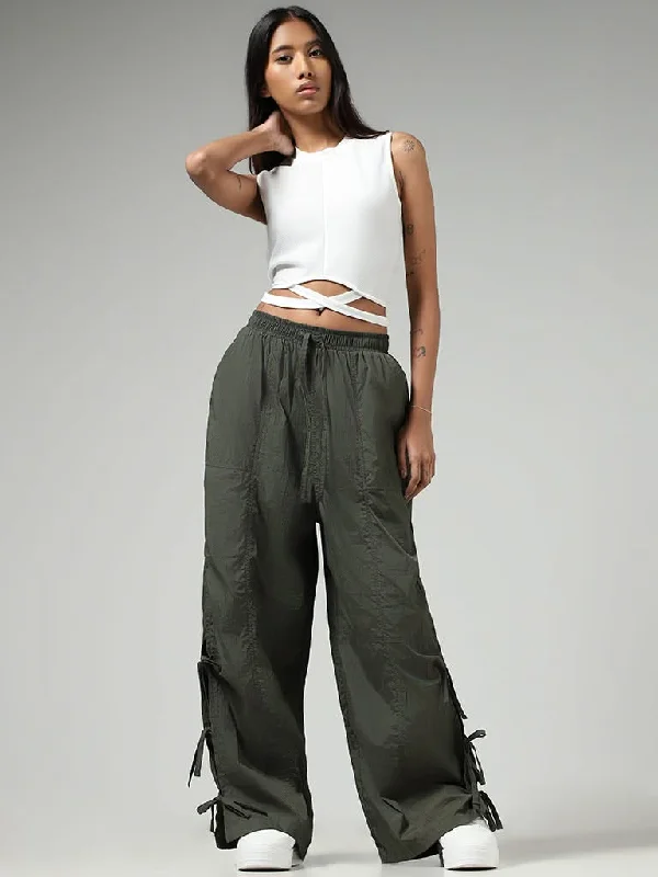 Women's discounted work pants Cargo women jeans with multiple pockets for added functionality Nuon Olive Tie-Up Detail Parachute Pants Women's discounted work pants Cargo women jeans with multiple pockets for added functionality Nuon Olive Tie-Up Detail Parachute Pants