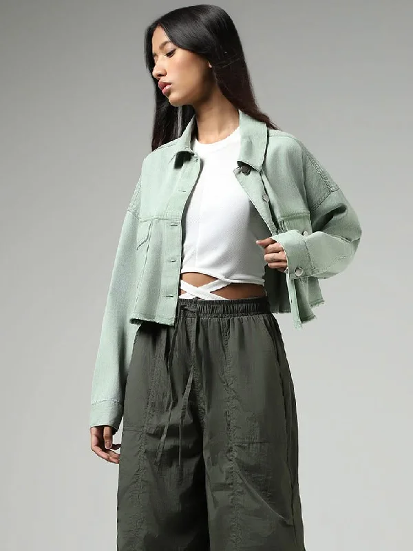 Women's embroidered ethnic pants Ripped women jeans for a rebellious and fashion - forward style Nuon Sage Green Denim Crop Jacket Women's embroidered ethnic pants Ripped women jeans for a rebellious and fashion - forward style Nuon Sage Green Denim Crop Jacket