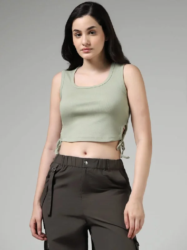 Women's polka - dot dressy pants Distressed women jeans for a trendy and edgy look Nuon Sage Green Side Cotton Tie-Up Crop T-Shirt Women's polka - dot dressy pants Distressed women jeans for a trendy and edgy look Nuon Sage Green Side Cotton Tie-Up Crop T-Shirt