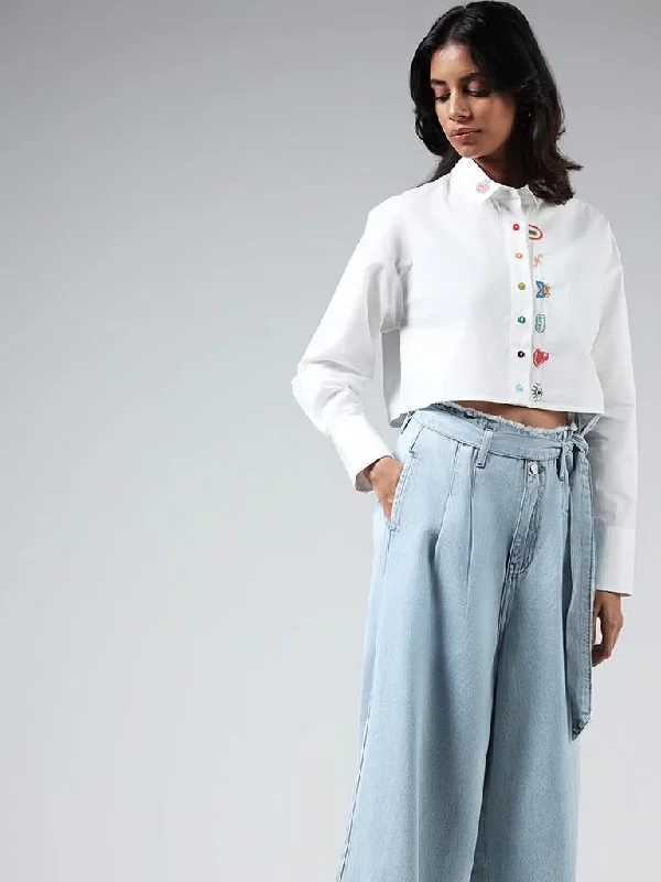Women's pants with mesh panels Jeggings women jeans combining the comfort of leggings and style of jeans Nuon White Embroidered Cotton Crop Shirt Women's pants with mesh panels Jeggings women jeans combining the comfort of leggings and style of jeans Nuon White Embroidered Cotton Crop Shirt