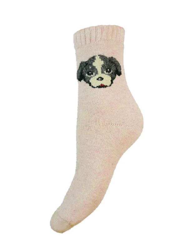 Pink Wool Blend Sock With Dog Face