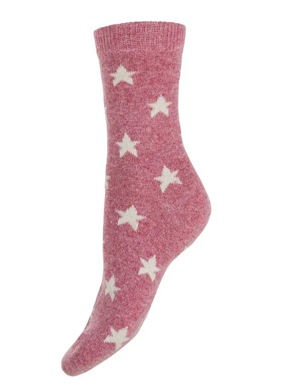 Pink wool blend socks with cream stars