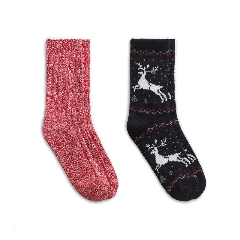 Women's ankle - length socks with pom - pom accentsReindeer Birdseye/Twist Rib Crew Sock 2 Pack Women's ankle - length socks with pom - pom accentsReindeer Birdseye/Twist Rib Crew Sock 2 Pack