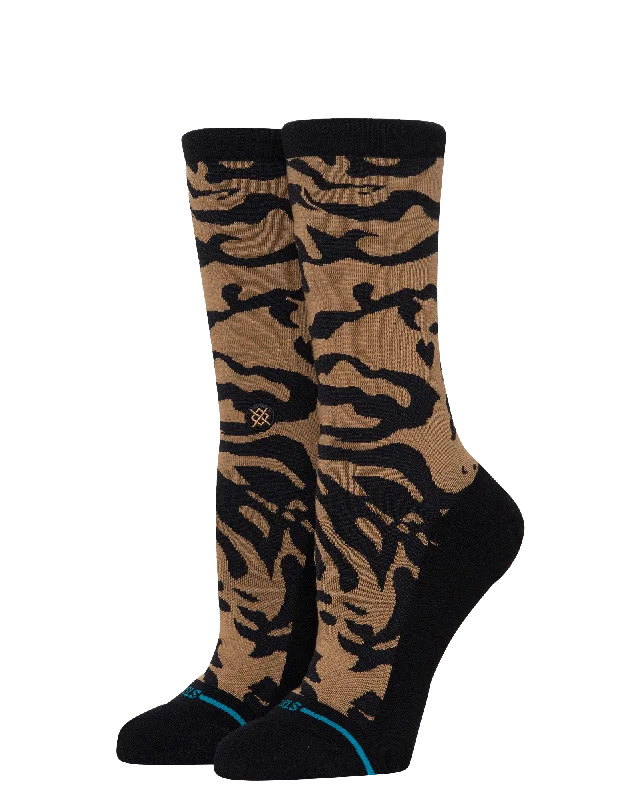 Floral - printed silk women's dress socks​Animalistic Crew Socks in Black & Brown