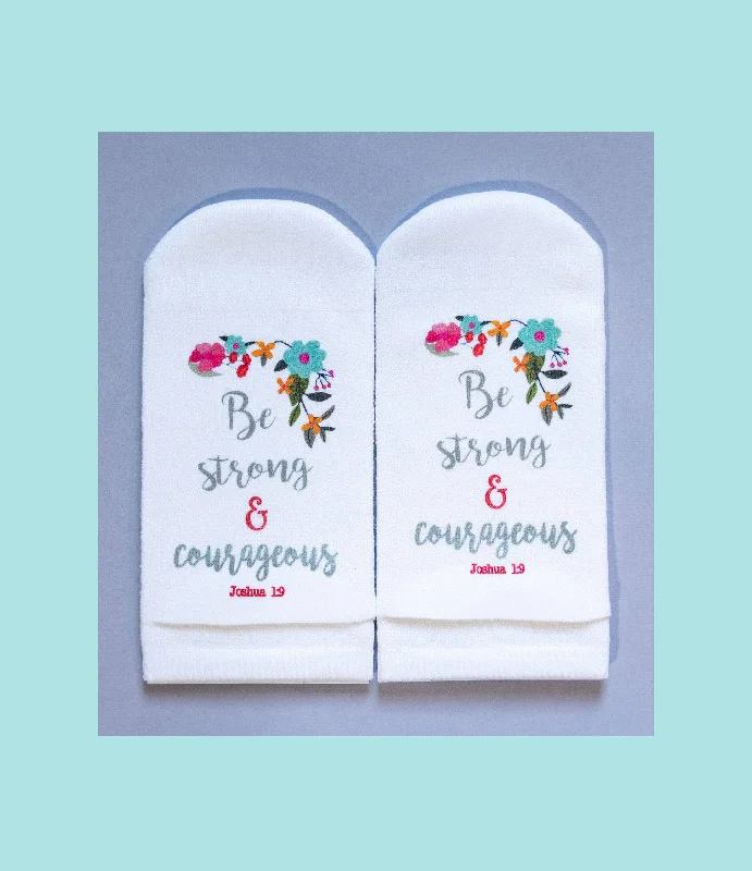 Women's printed cotton knee - high socks for fall​Strong Corageous Socks - Joshua 1:9