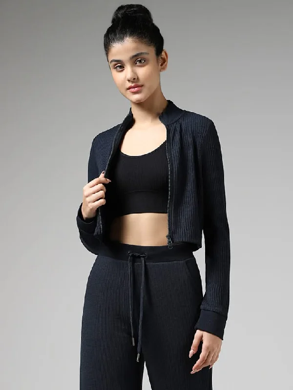 Women's matching top and pants set Mom jeans for a nostalgic and casual look Studiofit Self-Striped Navy Jacket Women's matching top and pants set Mom jeans for a nostalgic and casual look Studiofit Self-Striped Navy Jacket
