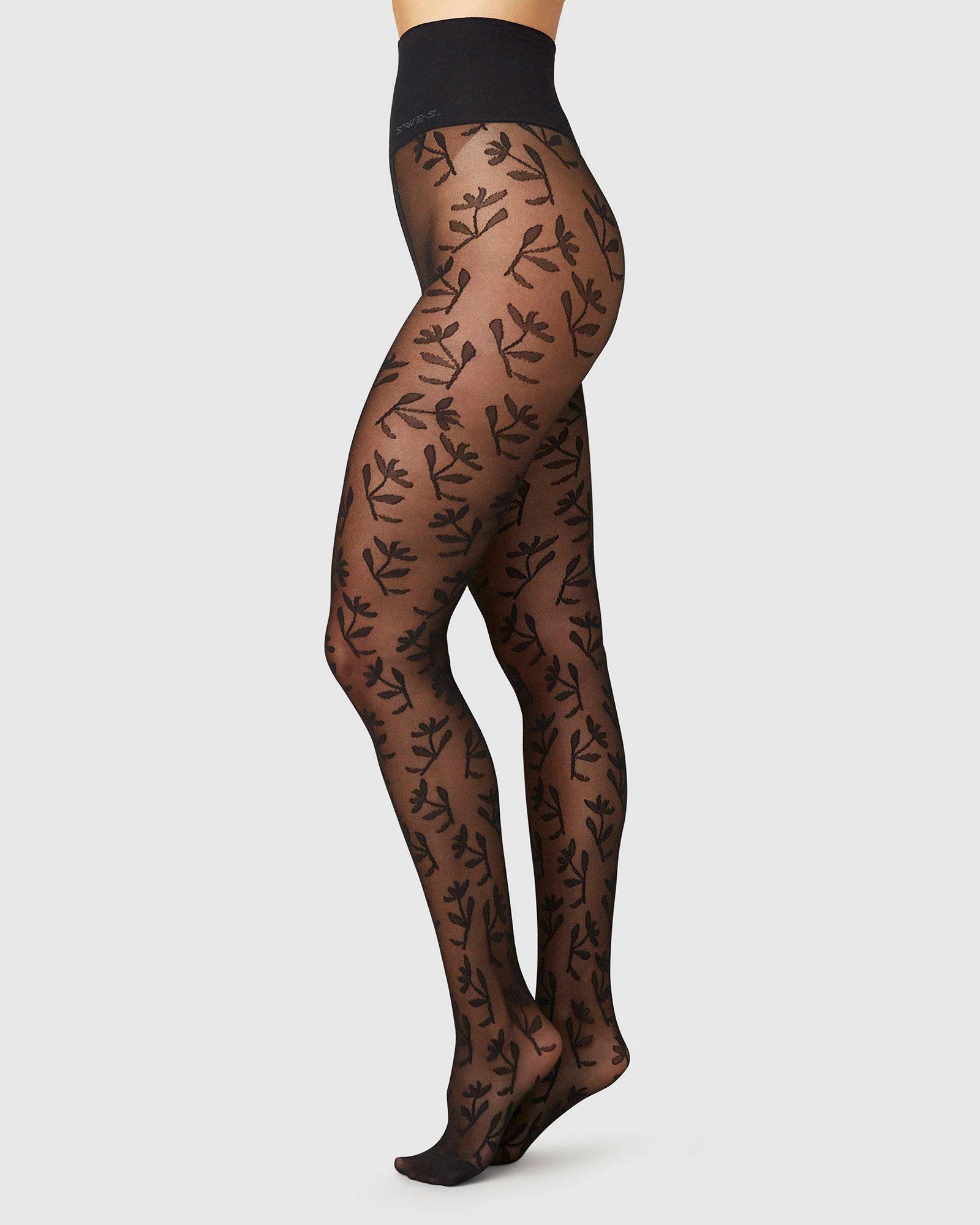 Swedish Stockings - Flora Flower Tights in Black