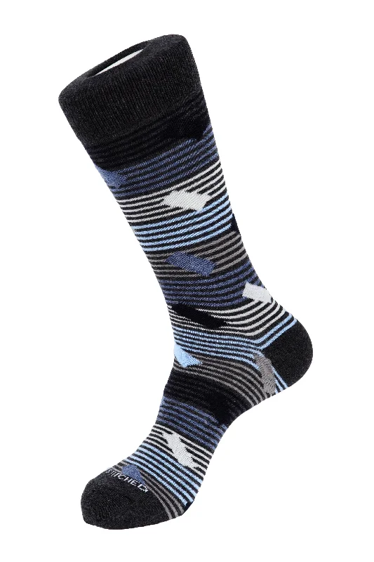Women's cable and bobble knit wool socks​BRICK STRIPE