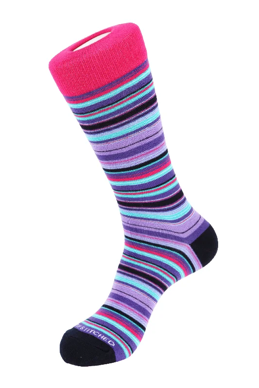 Women's stretchy spandex blend sports socks​RAILROAD STRIPE