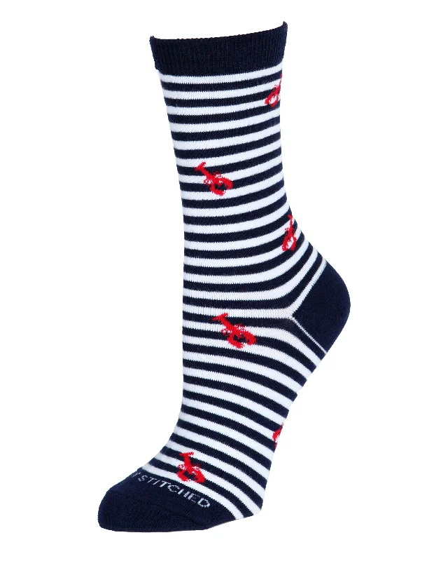 Women's moisture - wicking athletic crew socks​Lobster Stripe - WOMEN