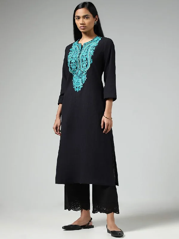 Women's tie - dye festival pants Straight - leg women jeans with a classic and timeless appeal Utsa Black Embroidered Cotton Kurta Women's tie - dye festival pants Straight - leg women jeans with a classic and timeless appeal Utsa Black Embroidered Cotton Kurta