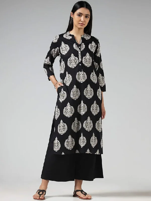 Women's hand - made artisanal pants Acid - wash women jeans with a retro finish Utsa Black Motif Printed Cotton Kurta Women's hand - made artisanal pants Acid - wash women jeans with a retro finish Utsa Black Motif Printed Cotton Kurta