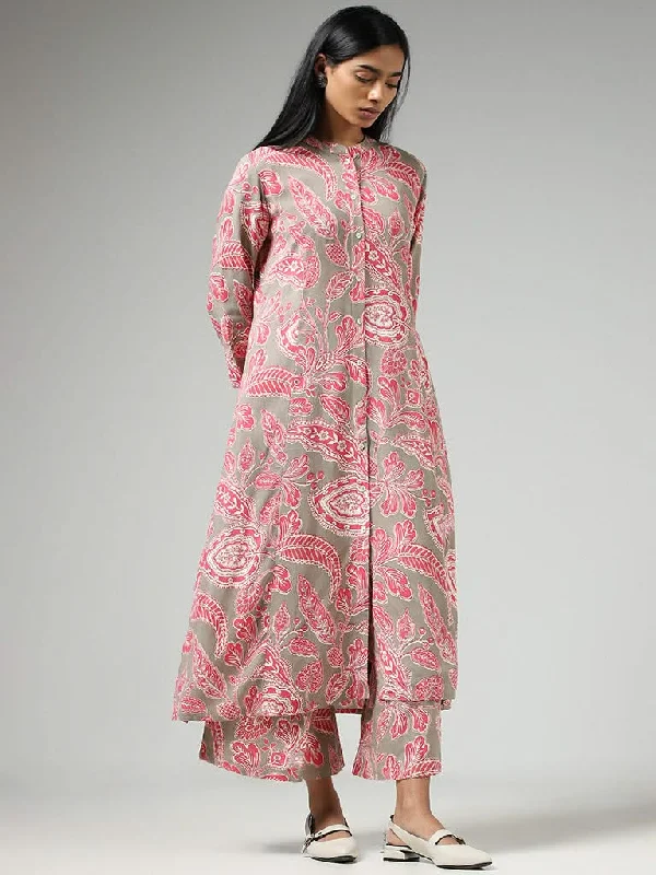 Women's recycled - material workout pants Wide - leg women jeans for a modern and relaxed vibe Utsa Light Pink Floral Printed Cotton Buttoned Down Kurta Women's recycled - material workout pants Wide - leg women jeans for a modern and relaxed vibe Utsa Light Pink Floral Printed Cotton Buttoned Down Kurta