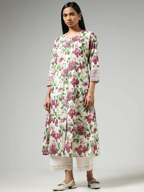 Women's one - piece jumpsuit pants Embroidered women jeans with intricate patterns Utsa Multicolour Floral Printed Buttoned Down Kurta Women's one - piece jumpsuit pants Embroidered women jeans with intricate patterns Utsa Multicolour Floral Printed Buttoned Down Kurta