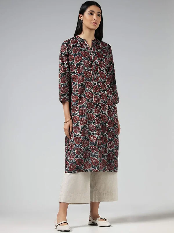 Women's pants for garden parties Colored women jeans in vibrant hues like red and yellow Utsa Red Leaf Printed Cotton Kurta Women's pants for garden parties Colored women jeans in vibrant hues like red and yellow Utsa Red Leaf Printed Cotton Kurta
