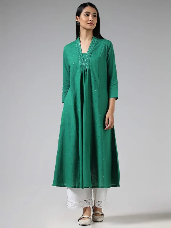 Women's denim shorts - style pants Light - wash women jeans for a fresh and summery appearance Utsa Teal Green Mirror Embroidered Cotton Gathered Kurta Women's denim shorts - style pants Light - wash women jeans for a fresh and summery appearance Utsa Teal Green Mirror Embroidered Cotton Gathered Kurta