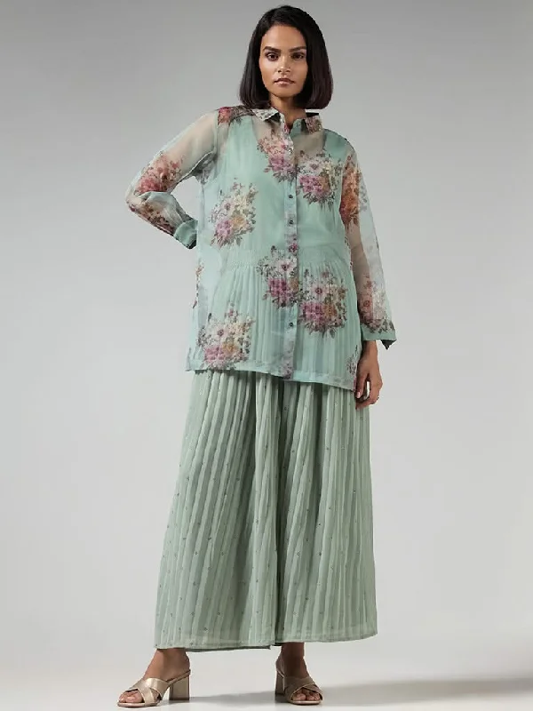 Women's straight - leg lounge pants Mom jeans for a nostalgic and casual look Vark Green Floral Printed Tunic with Inner & Palazzos Set Women's straight - leg lounge pants Mom jeans for a nostalgic and casual look Vark Green Floral Printed Tunic with Inner & Palazzos Set
