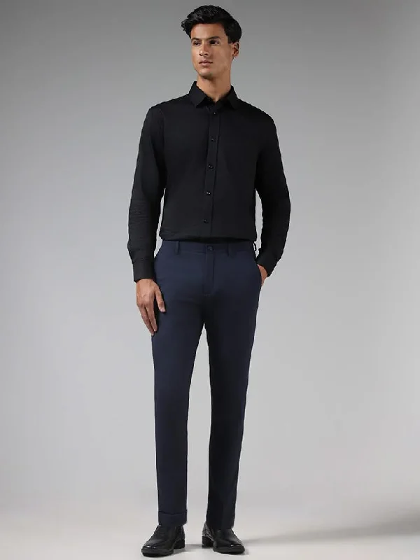 Women's pants for gym workouts Light - wash women jeans for a fresh and summery appearance WES Formals Solid Navy Slim-Fit Mid-Rise Trousers Women's pants for gym workouts Light - wash women jeans for a fresh and summery appearance WES Formals Solid Navy Slim-Fit Mid-Rise Trousers