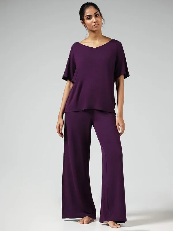 Women's embroidered ethnic pants Ripped women jeans for a rebellious and fashion - forward style Wunderlove Solid Dark Purple Supersoft Pyjamas Women's embroidered ethnic pants Ripped women jeans for a rebellious and fashion - forward style Wunderlove Solid Dark Purple Supersoft Pyjamas