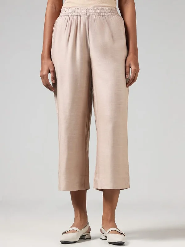 Women's pants for theme park visits Mom jeans for a nostalgic and casual look Zuba Solid Nude Brown Ankle Length Palazzos Women's pants for theme park visits Mom jeans for a nostalgic and casual look Zuba Solid Nude Brown Ankle Length Palazzos