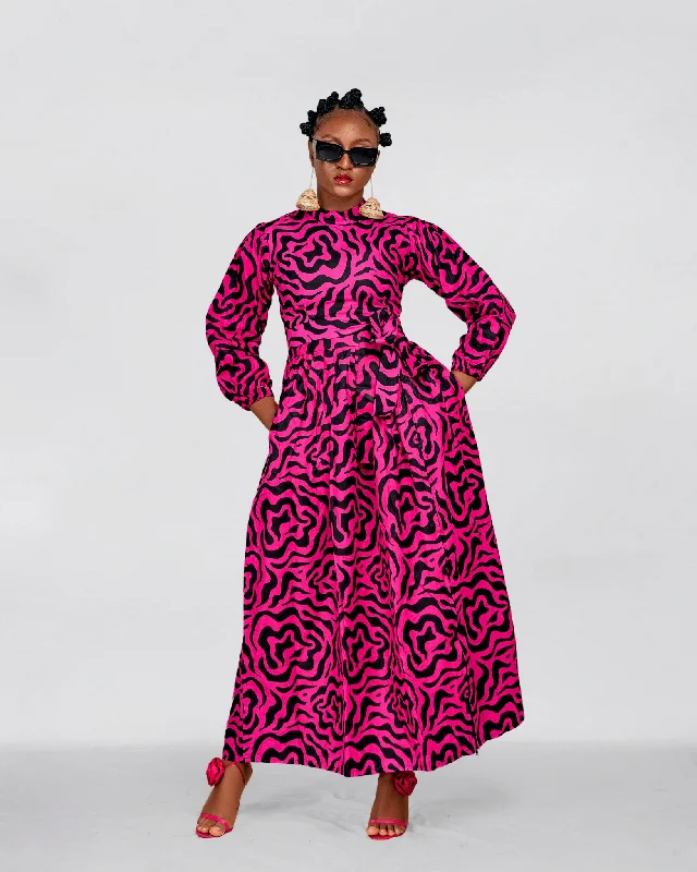 Anna Ankara Maxi Dress | Pink and Black African Print