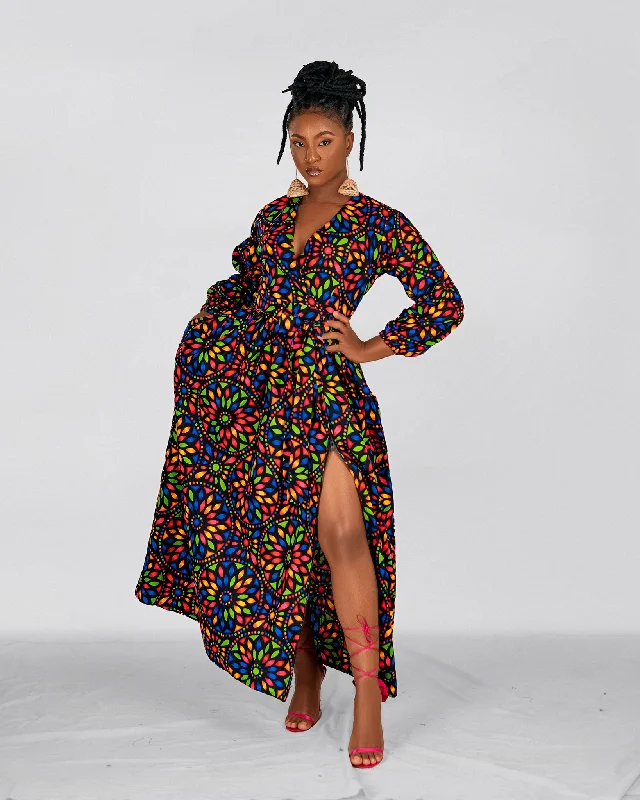 Didi  Ankara Maxi Dress | Brown  Multicolor African Floral Print