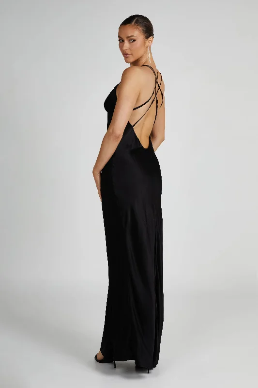 Makari Satin Maxi Dress - Black