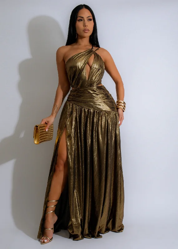 Nocturnal Elegance Maxi Dress Gold