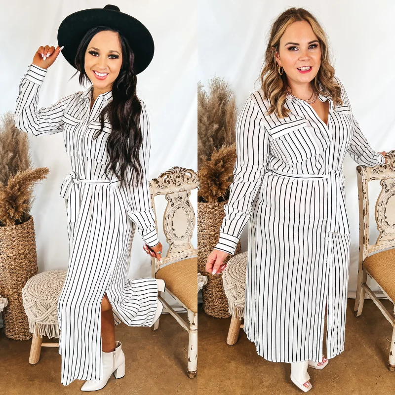 Dreaming of You Striped Button Up Maxi Dress in White