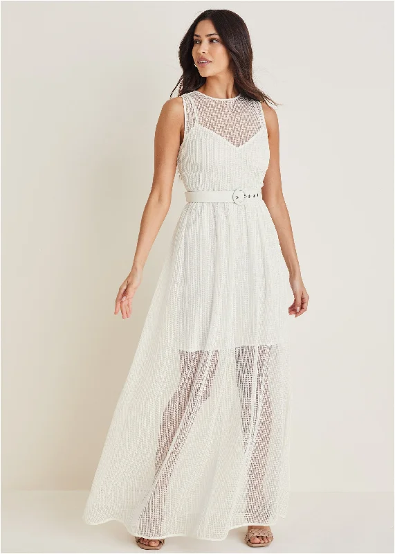 Diamond Lace Maxi Dress - Off White