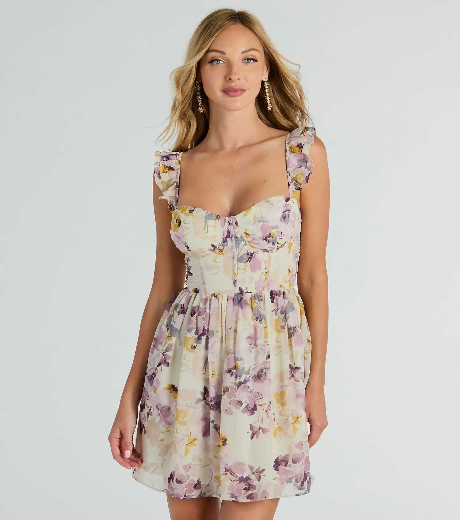 Always In Bloom Corset Lace-Up Floral Skater Dress