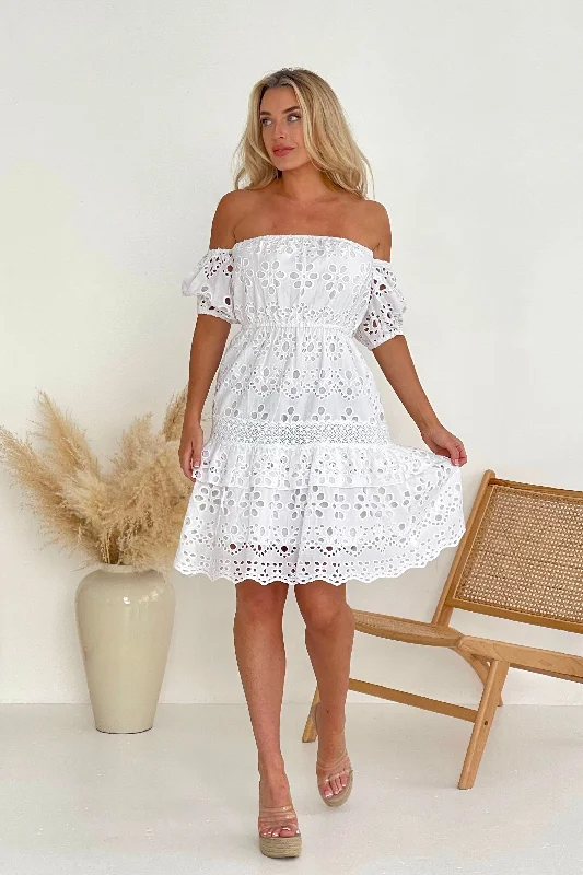 Camden Broidery Off Shoulder Dress White