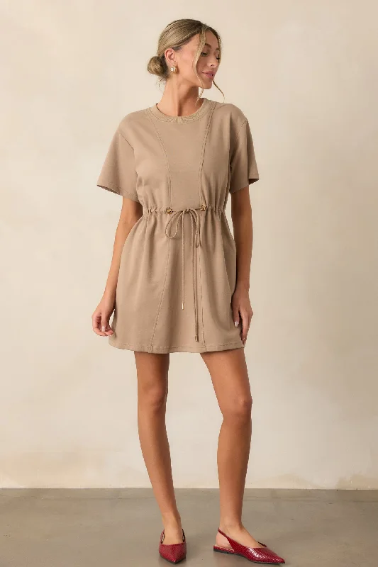 For The Day Light Mocha Short Sleeve Mini T-Shirt Dress