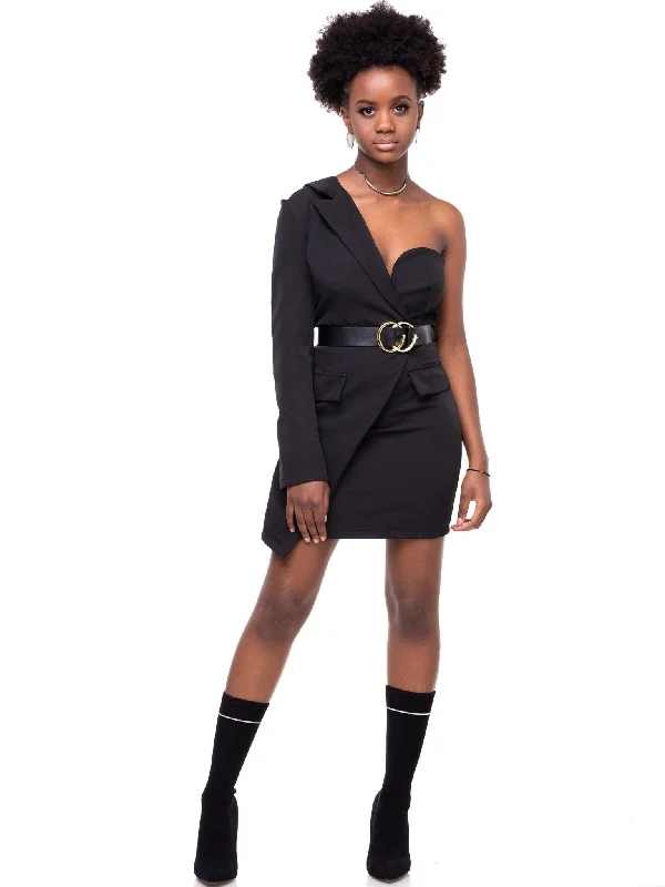 ForKeeps Belted Blazer Dress - Black