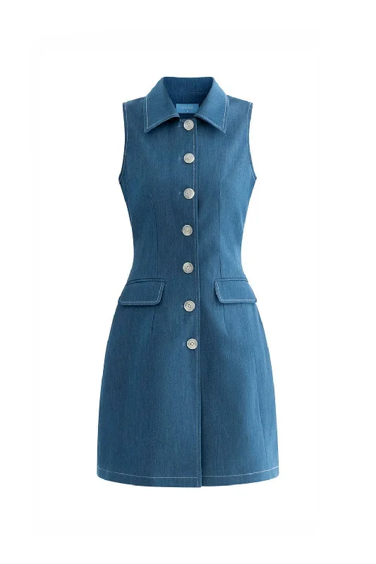 Molly A-line Button Denim Mini Dress