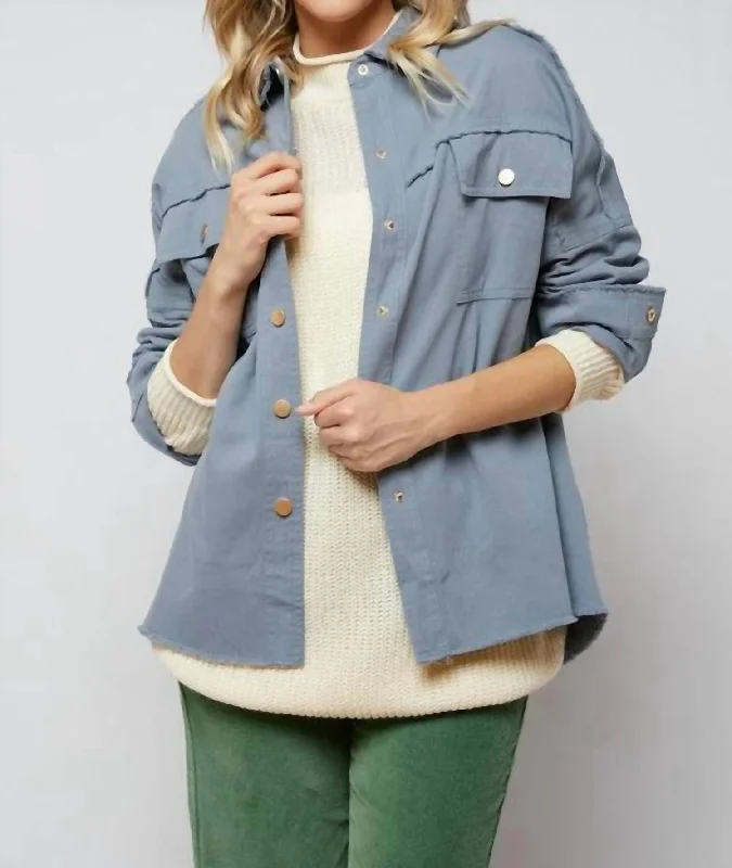 Water - resistant women's trench coats with adjustable cuffs for rainy daysBack Printed Button Down Jacket In Silver Gray Water - resistant women's trench coats with adjustable cuffs for rainy daysBack Printed Button Down Jacket In Silver Gray