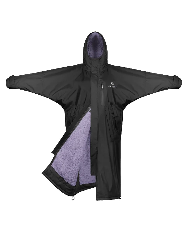Embroidered women's cotton coats in a bohemian pattern for a unique designEvolution Women's | Thick Fleece | Fixed Hood | Black/Lilac Embroidered women's cotton coats in a bohemian pattern for a unique designEvolution Women's | Thick Fleece | Fixed Hood | Black/Lilac