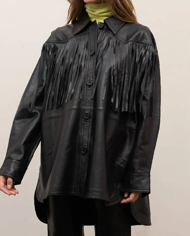 Belted women's cashmere coats in soft pastels for a luxurious feelFaux Leather Fringe Jacket In Black Belted women's cashmere coats in soft pastels for a luxurious feelFaux Leather Fringe Jacket In Black