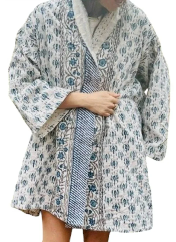Women's reversible down coats with two - tone designs for versatile stylingJames Blanket Jacket In Domino Blue Women's reversible down coats with two - tone designs for versatile stylingJames Blanket Jacket In Domino Blue