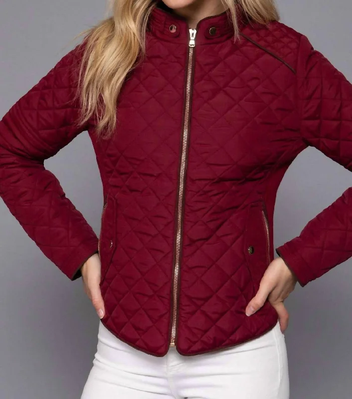 Plus size women's wool blend coats for a warm and stylish winterLightweight Suede Trim Quilted Jacket In Wine Plus size women's wool blend coats for a warm and stylish winterLightweight Suede Trim Quilted Jacket In Wine