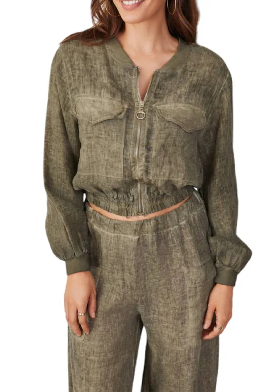Women's faux fur coats in bright colors for a bold fashion statementLinen Cropped Jacket In Antique Army Green Women's faux fur coats in bright colors for a bold fashion statementLinen Cropped Jacket In Antique Army Green