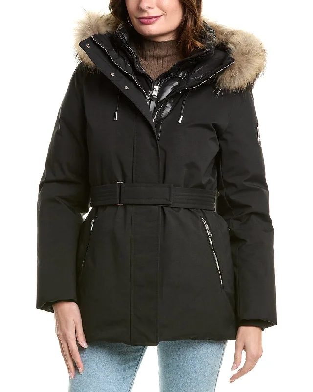 Women's pea coats with brass buttons for a nautical - inspired styleMackage Jeni FZ Leather-Trim Coat Women's pea coats with brass buttons for a nautical - inspired styleMackage Jeni FZ Leather-Trim Coat