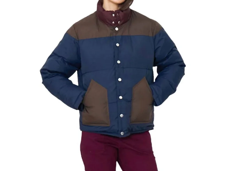 Women's waterproof parka coats with multiple pockets for practicalityThe Bogey Puffer Jacket In Navy/chocolate/merlot Women's waterproof parka coats with multiple pockets for practicalityThe Bogey Puffer Jacket In Navy/chocolate/merlot