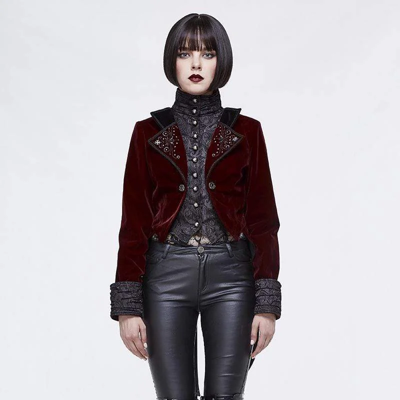 Women's pea coats with brass buttons for a nautical - inspired styleWomen's Goth Jacquard Short Dovetail Coat Women's pea coats with brass buttons for a nautical - inspired styleWomen's Goth Jacquard Short Dovetail Coat