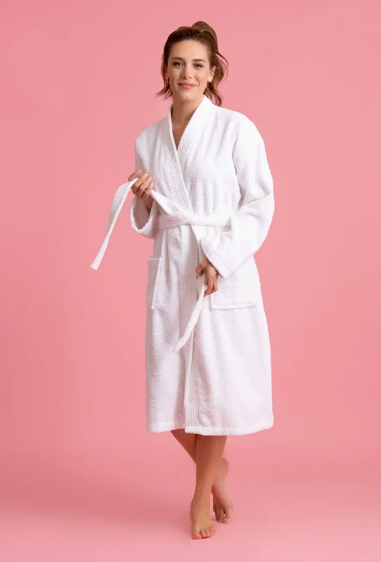 Deluxe Spa-Style Women Cotton Loop Terry Kimono Bathrobe